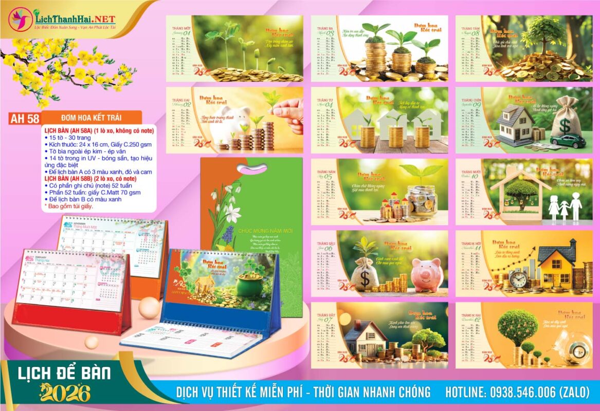 Lịch Để Bàn An Hảo 2027 - Nét Đẹp Bàn Làm Việc 41 Lịch Để Bàn A & M (24x16cm) | Mã Số: AH58 - Đơm Hoa Kết Trái
