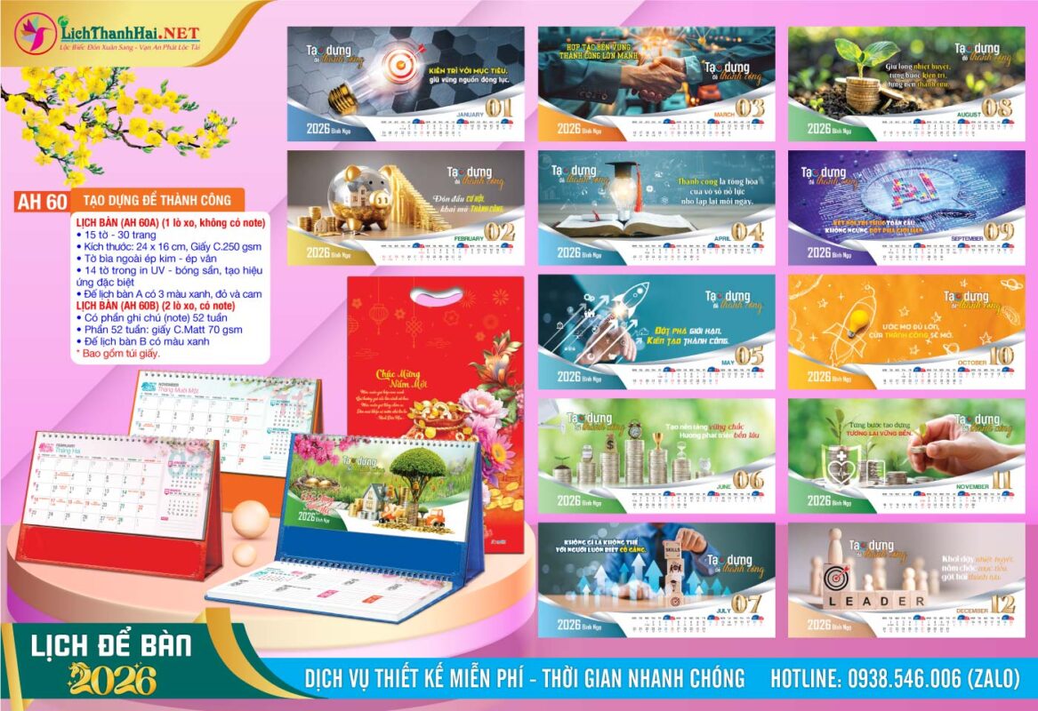 Lịch Để Bàn An Hảo 2027 - Nét Đẹp Bàn Làm Việc 43 Lịch Để Bàn A & M (24x16cm) | Mã Số: AH60 - Tạo Dựng Để Thành Công