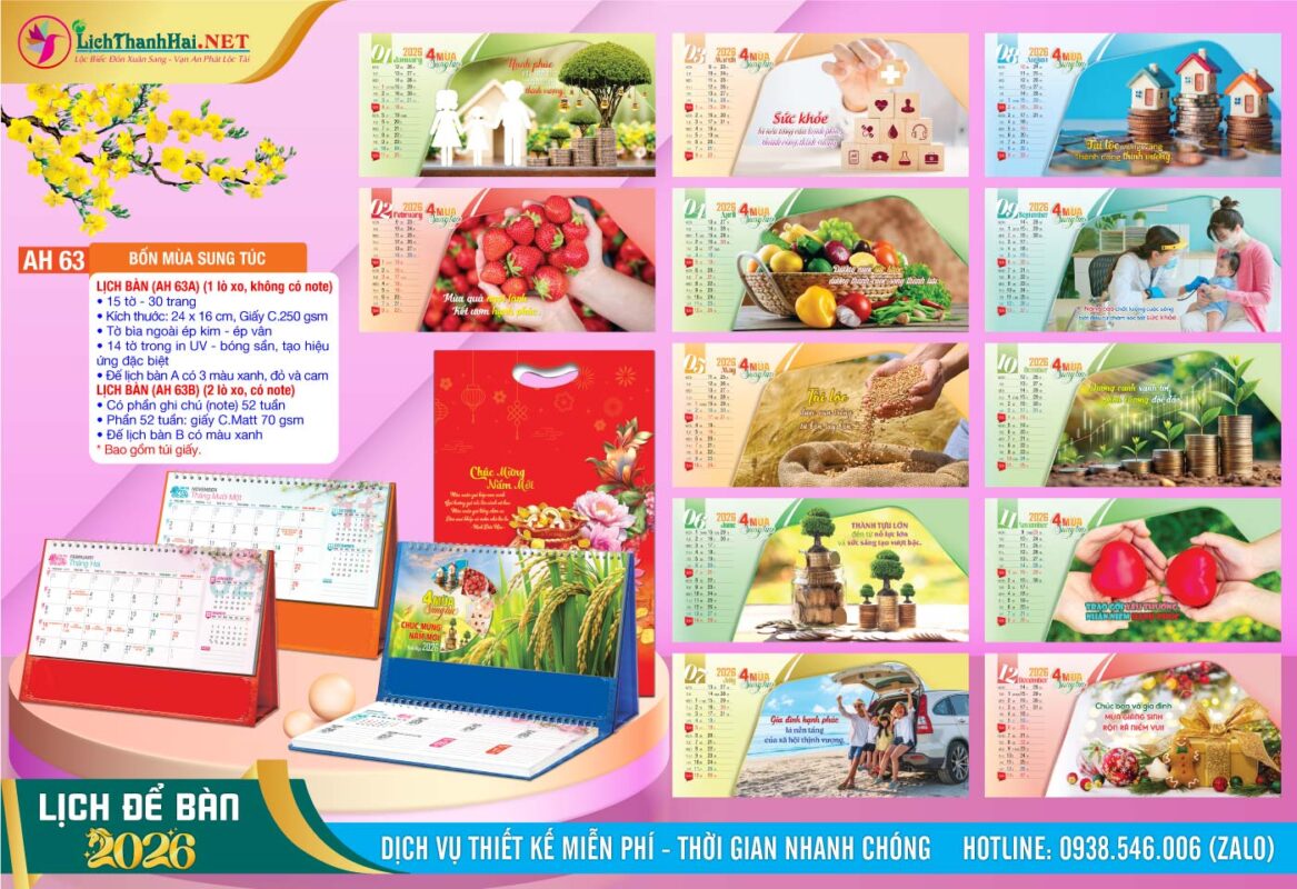 Lịch Để Bàn An Hảo 2027 - Nét Đẹp Bàn Làm Việc 44 Lịch Để Bàn A & M (24x16cm) | Mã Số: AH63 - Bốn Mùa Sung Túc