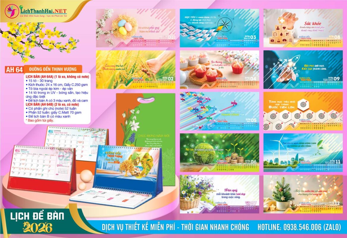 Lịch Để Bàn An Hảo 2027 - Nét Đẹp Bàn Làm Việc 45 Lịch Để Bàn A & M (24x16cm) | Mã Số: AH64 - Đường Đến Thịnh Vượng