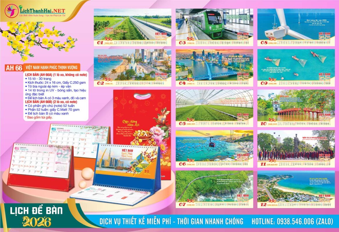 Lịch Để Bàn An Hảo 2027 - Nét Đẹp Bàn Làm Việc 47 Lịch Để Bàn A & M (24x16cm) | Mã Số: AH66 - Việt Nam Hạnh Phúc Thịnh Vượng
