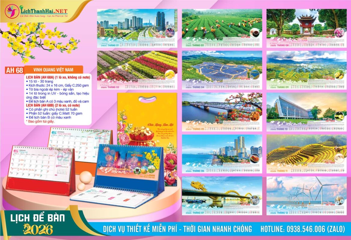 Lịch Để Bàn An Hảo 2027 - Nét Đẹp Bàn Làm Việc 49 Lịch Để Bàn A & M (24x16cm) | Mã Số: AH68 - Vinh Quang Việt Nam