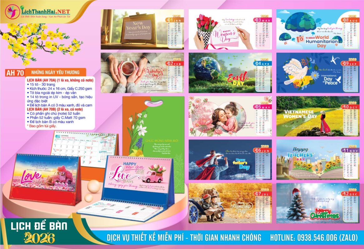 Lịch Để Bàn An Hảo 2027 - Nét Đẹp Bàn Làm Việc 51 Lịch Để Bàn A & M (24x16cm) | Mã Số: AH70 - Những Ngày Yêu Thương