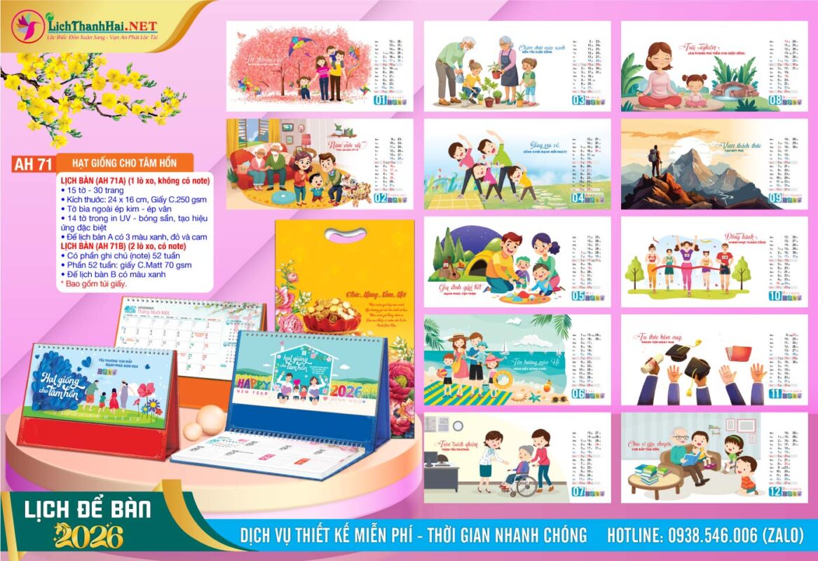 Lịch Để Bàn An Hảo 2027 - Nét Đẹp Bàn Làm Việc 52 Lịch Để Bàn A & M (24x16cm) | Mã Số: AH71 - Hạt Giống Cho Tâm Hồn