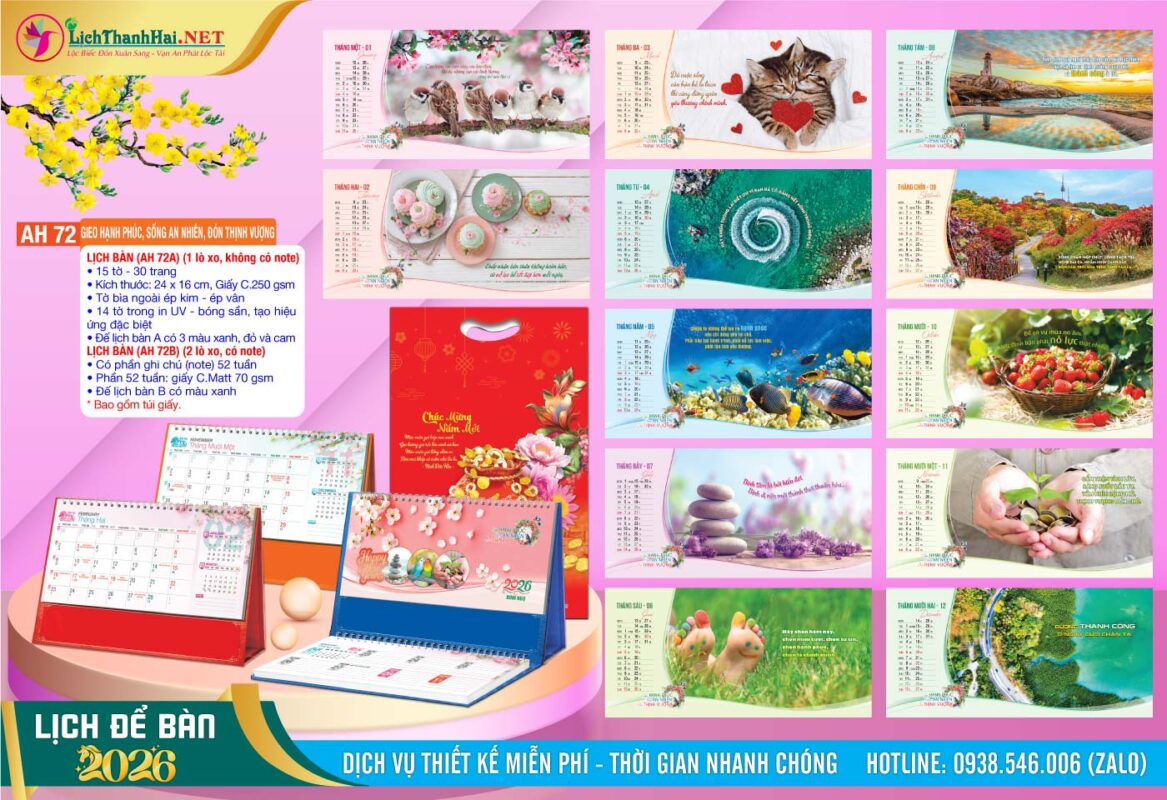Lịch Để Bàn An Hảo 2027 - Nét Đẹp Bàn Làm Việc 53 Lịch Để Bàn A & M (24x16cm) | Mã Số: AH72 - Gieo Hạnh Phúc, Sống An Nhiên, Đón Thịnh Vượng