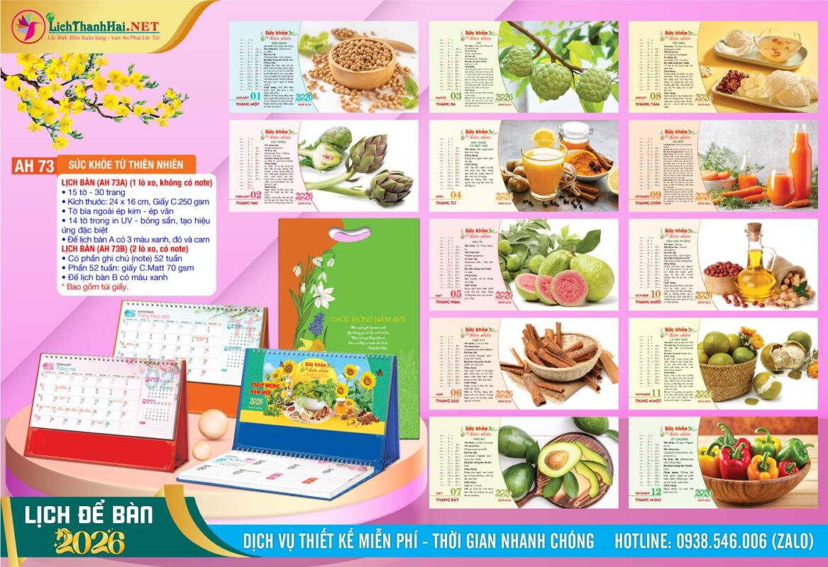 Lịch Để Bàn An Hảo 2027 - Nét Đẹp Bàn Làm Việc 54 Lịch Để Bàn A & M (24x16cm) | Mã Số: AH73 - Sức Khỏe Từ Thiên Nhiên