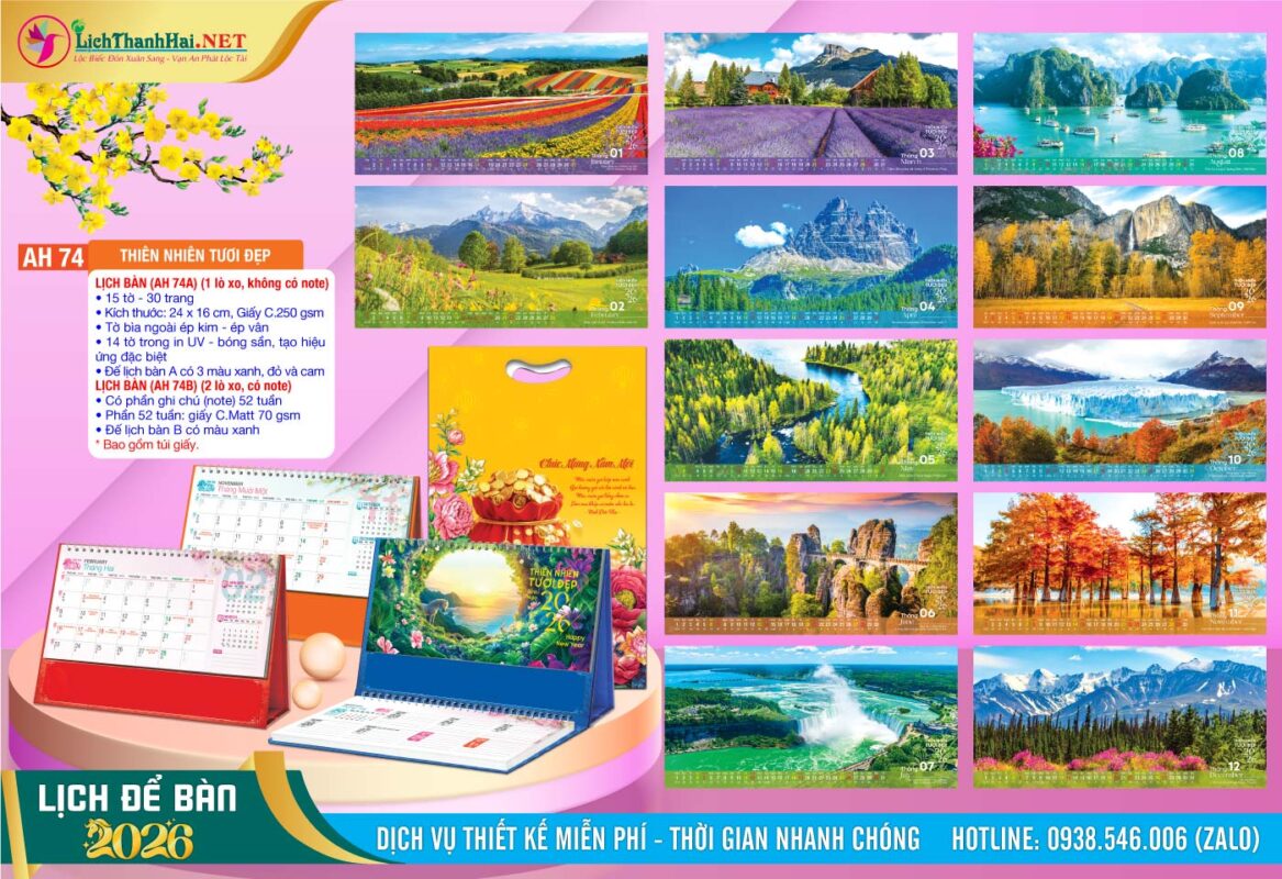 Lịch Để Bàn An Hảo 2027 - Nét Đẹp Bàn Làm Việc 55 Lịch Để Bàn A & M (24x16cm) | Mã Số: AH74 - Thiên Nhiên Tươi Đẹp