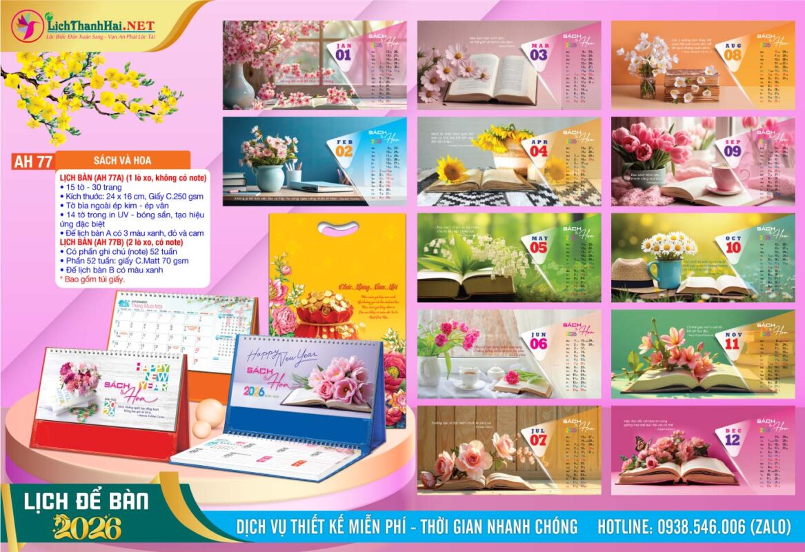 Lịch Để Bàn An Hảo 2027 - Nét Đẹp Bàn Làm Việc 57 Lịch Để Bàn A & M (24x16cm) | Mã Số: AH77 - Sách Và Hoa