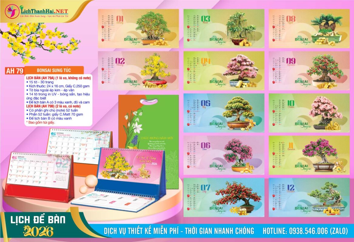 Lịch Để Bàn An Hảo 2027 - Nét Đẹp Bàn Làm Việc 59 Lịch Để Bàn A & M (24x16cm) | Mã Số: AH79 - Bonsai Sung Túc