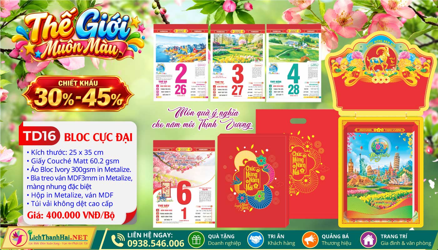 Bloc Cực Đại (25x35) Trọn Bộ 2027 45 Bloc Cực Đại (25x35cm) | Mã Số: TD16 - Thế Giới Muôn Màu (Đầu Treo Dê Vàng)