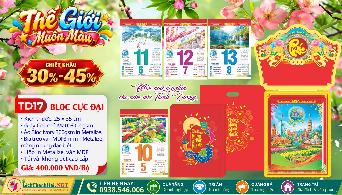 Bloc Cực Đại (25x35) Trọn Bộ 2027 46 Bloc Cực Đại (25x35cm) | Mã Số: TD17 - Thế Giới Muôn Màu (Đầu Treo Chữ Phúc)