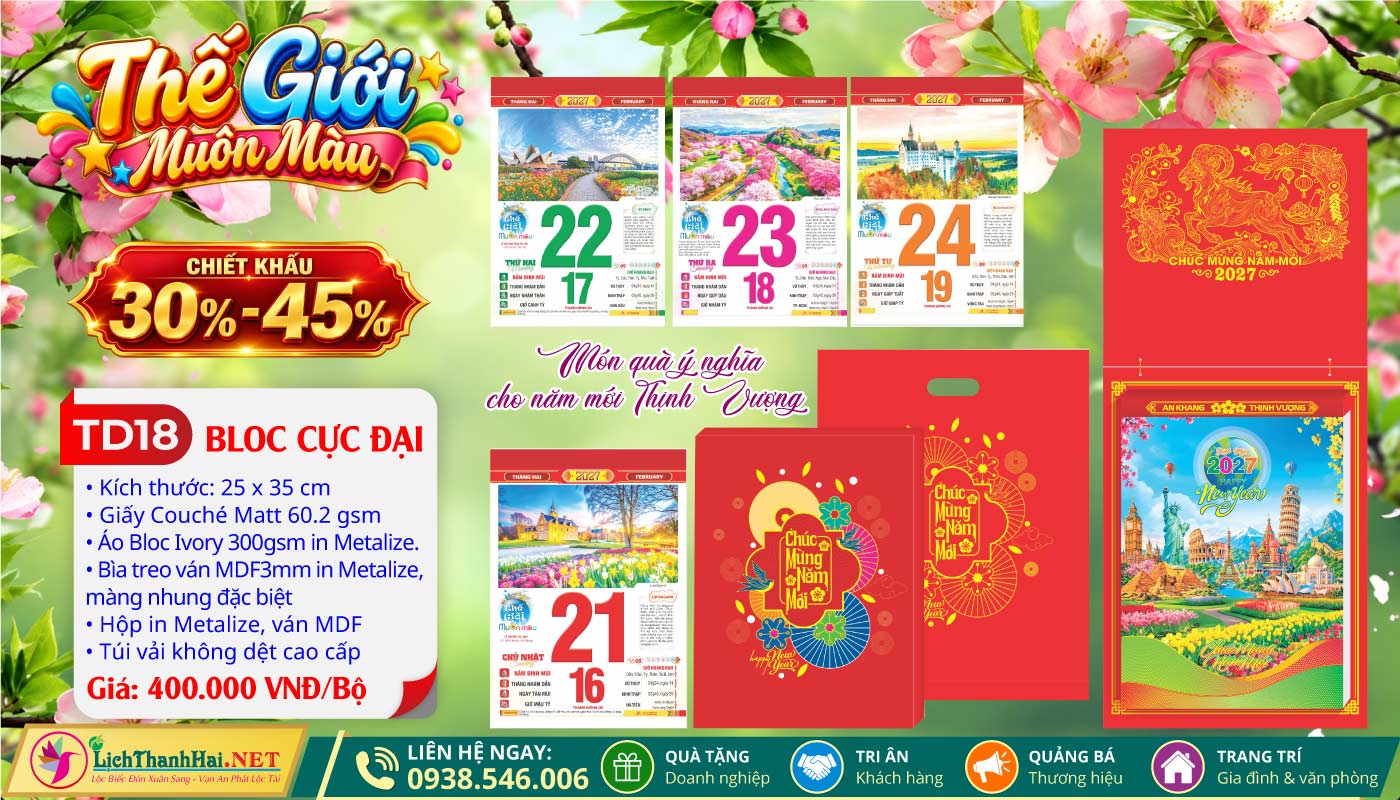 Bloc Cực Đại (25x35) Trọn Bộ 2027 47 Bloc Cực Đại (25x35cm) | Mã Số: TD18 - Thế Giới Muôn Màu (Đầu Treo Đinh Mùi Cát Tường)