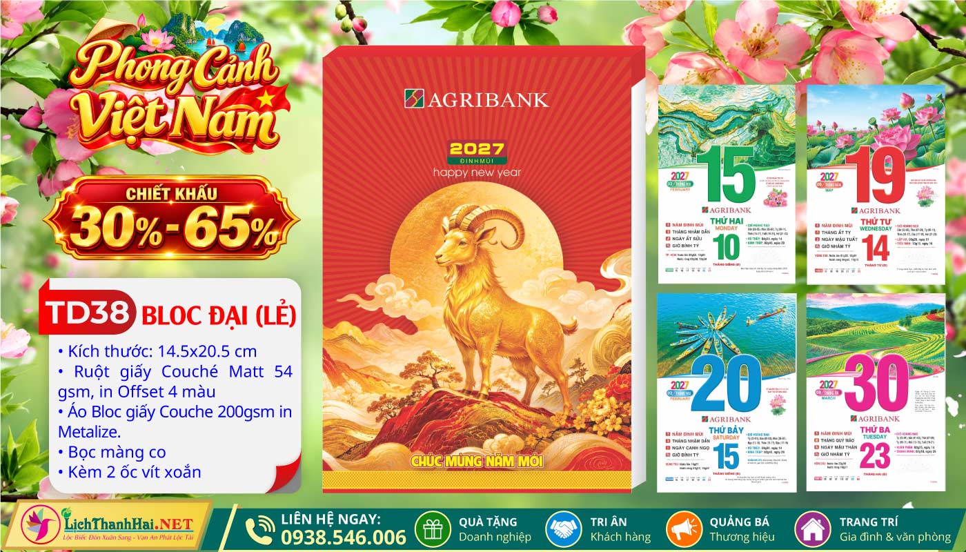 Lịch Bloc Đại 2027 35 Bloc Đại (14.5x20.5cm) | Mã Số: TD38 - Phong Cảnh Việt Nam (Agribank)