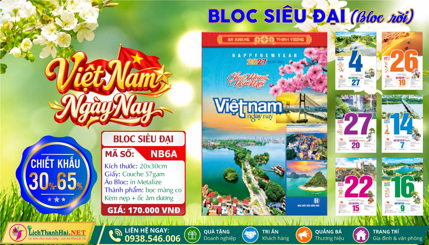 Lịch Bloc Lẻ Khổ Lớn, Bloc Siêu Đại Gắn Bìa, Lịch Bloc Siêu Đại Lẻ 2027 53 Bloc Rời (20x30cm) | Mã Số: NB6A - Việt Nam Ngày Nay
