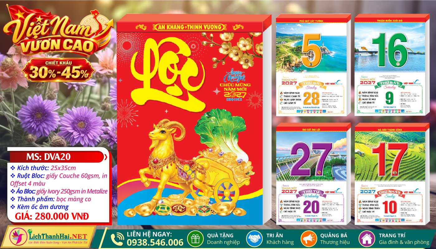 Lịch Bloc Lẻ Khổ Lớn, Bloc Siêu Đại Gắn Bìa, Lịch Bloc Siêu Đại Lẻ 2027 39 Bloc Rời (25x35cm) | Mã Số: DVA20 - Việt Nam Vươn Cao