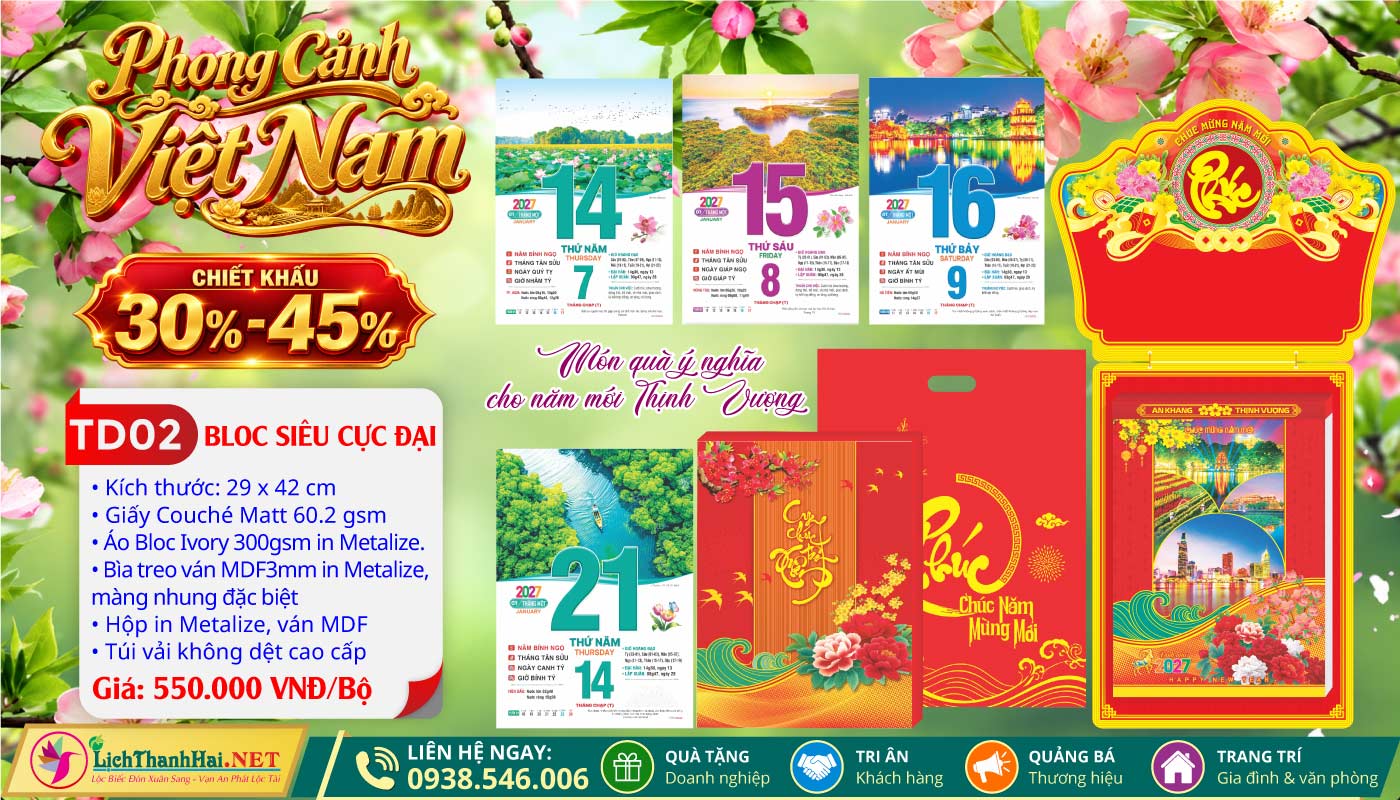 Bloc Siêu Cực Đại (30x40) Trọn Bộ 2027 32 Bloc Siêu Cực Đại (29x42cm) | Mã Số: TD02 - Phong Cảnh Việt Nam (Đầu Treo Chữ Phúc)