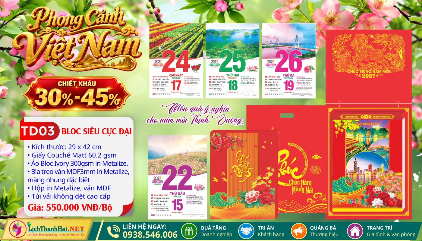 Bloc Siêu Cực Đại (30x40) Trọn Bộ 2027 33 Bloc Siêu Cực Đại (29x42cm) | Mã Số: TD03 - Phong Cảnh Việt Nam (Đầu Treo Đinh Mùi Cát Tường)