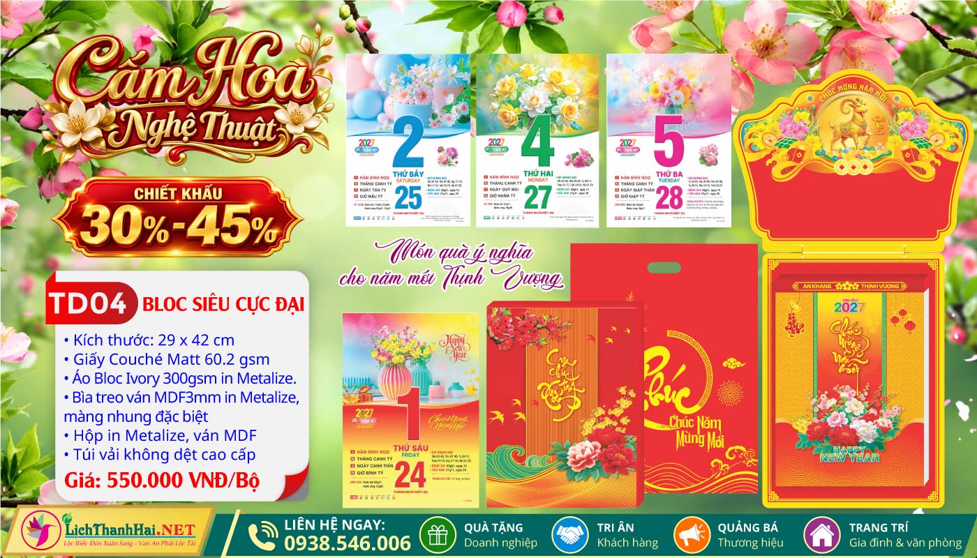 Bloc Siêu Cực Đại (30x40) Trọn Bộ 2027 34 Bloc Siêu Cực Đại (29x42cm) | Mã Số: TD04 - Cắm Hoa Nghệ Thuật (Đầu Treo Dê Vàng)