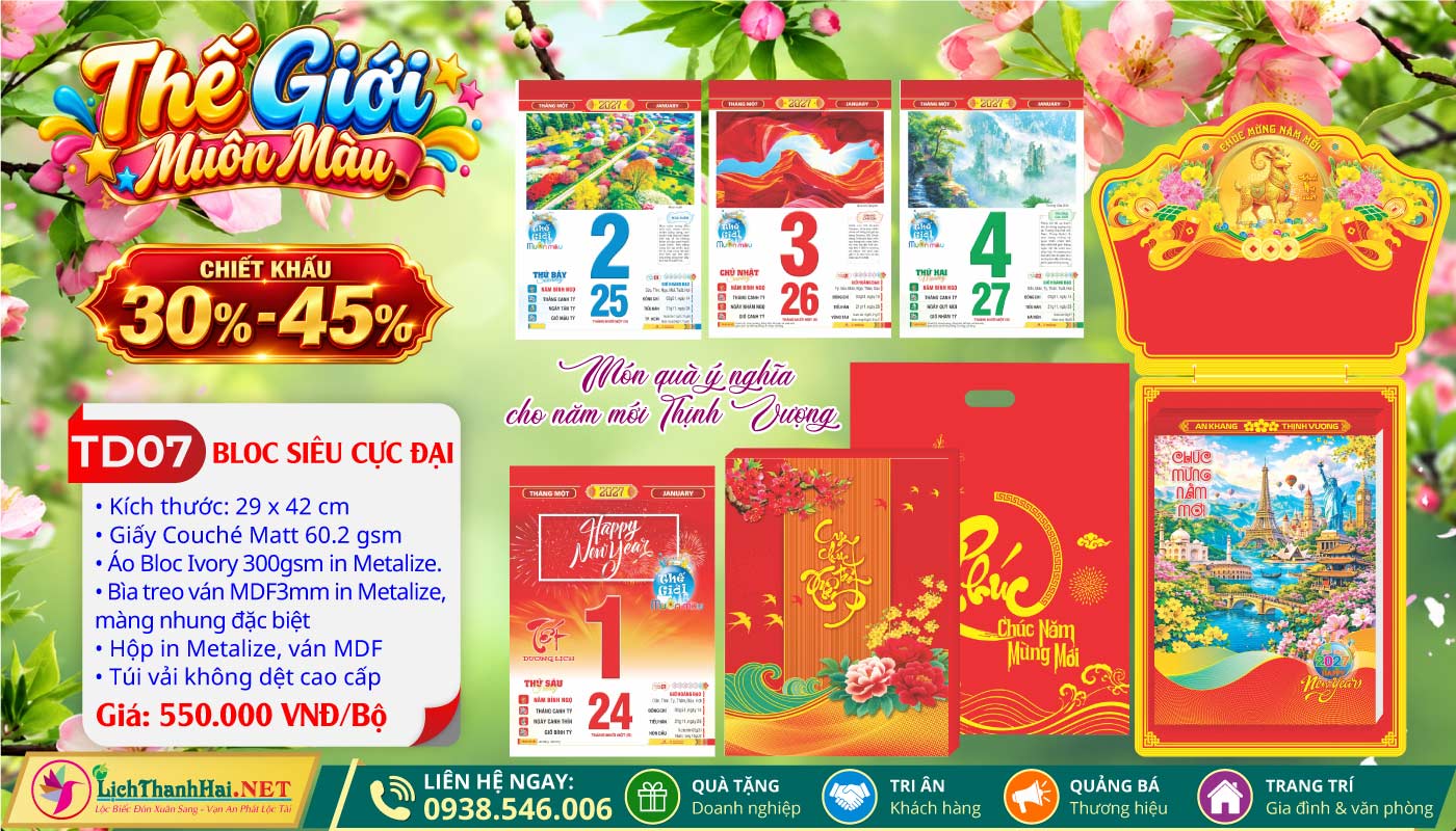 Bloc Siêu Cực Đại (30x40) Trọn Bộ 2027 37 Bloc Siêu Cực Đại (29x42cm) | Mã Số: TD07 - Thế Giới Muôn Màu (Đầu Treo Dê Vàng)