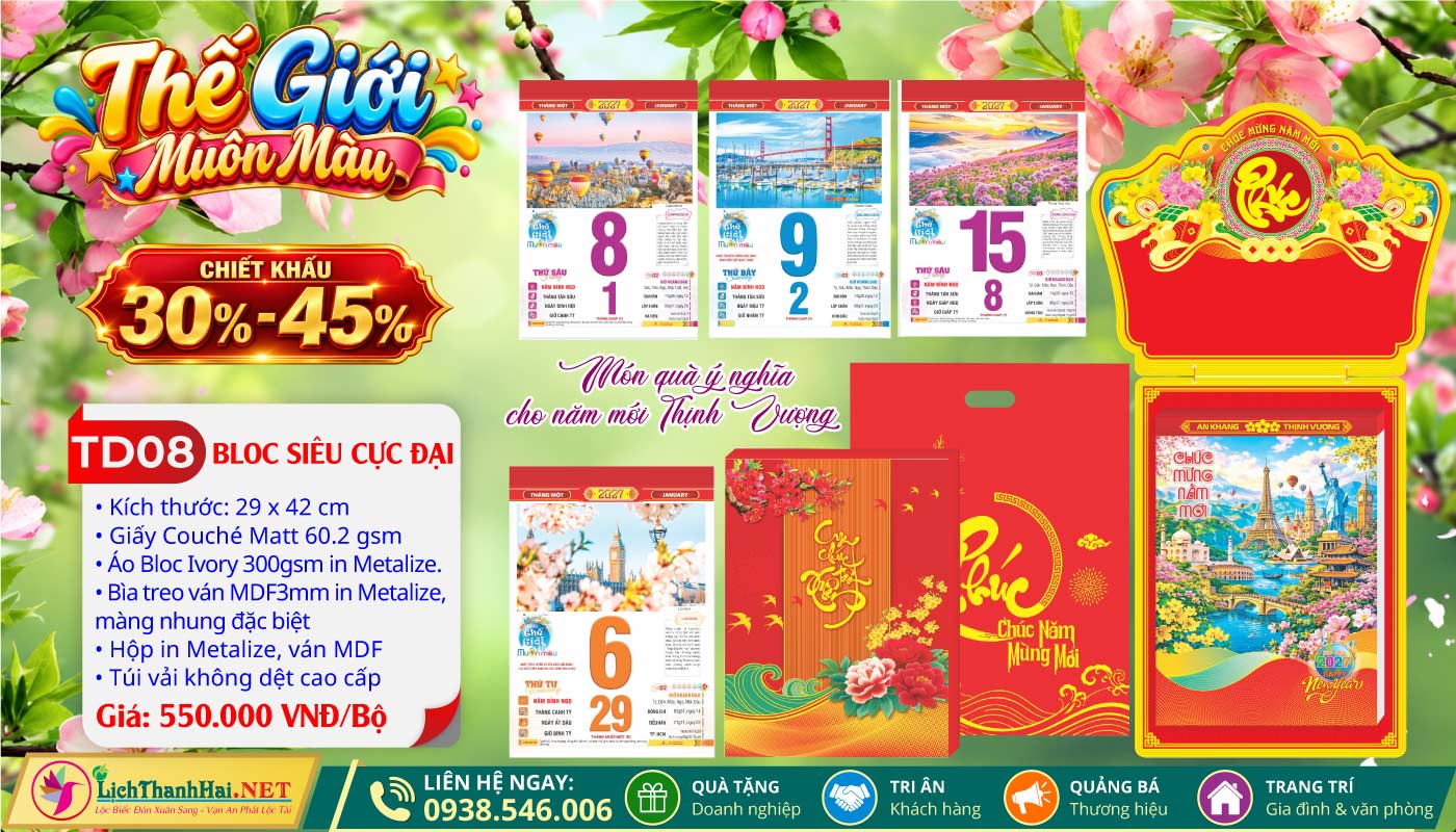 Bloc Siêu Cực Đại (30x40) Trọn Bộ 2027 38 Bloc Siêu Cực Đại (29x42cm) | Mã Số: TD08 - Thế Giới Muôn Màu (Đầu Treo Chữ Phúc)
