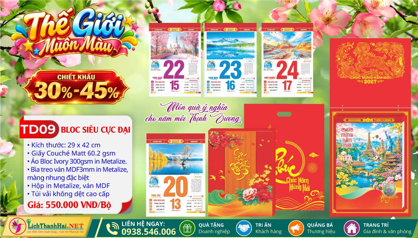 Bloc Siêu Cực Đại (30x40) Trọn Bộ 2027 39 Bloc Siêu Cực Đại (29x42cm) | Mã Số: TD09 - Thế Giới Muôn Màu (Đầu Treo Đinh Mùi Cát Tường)