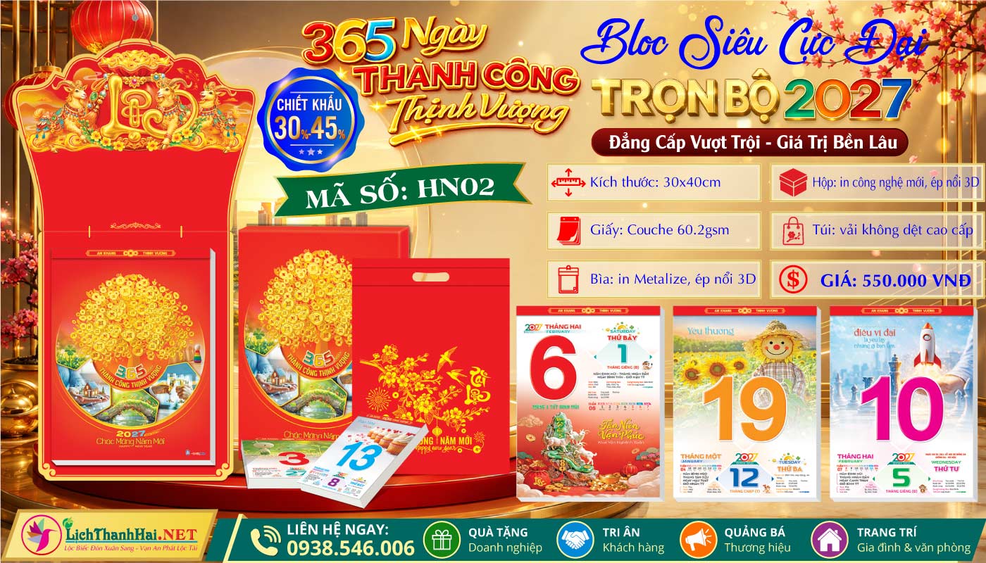 Bloc Siêu Cực Đại (30x40) Trọn Bộ 2027 26 Bloc Siêu Cực Đại - Mã Số: HN02 - 365 Ngày Thành Công Thịnh Vượng