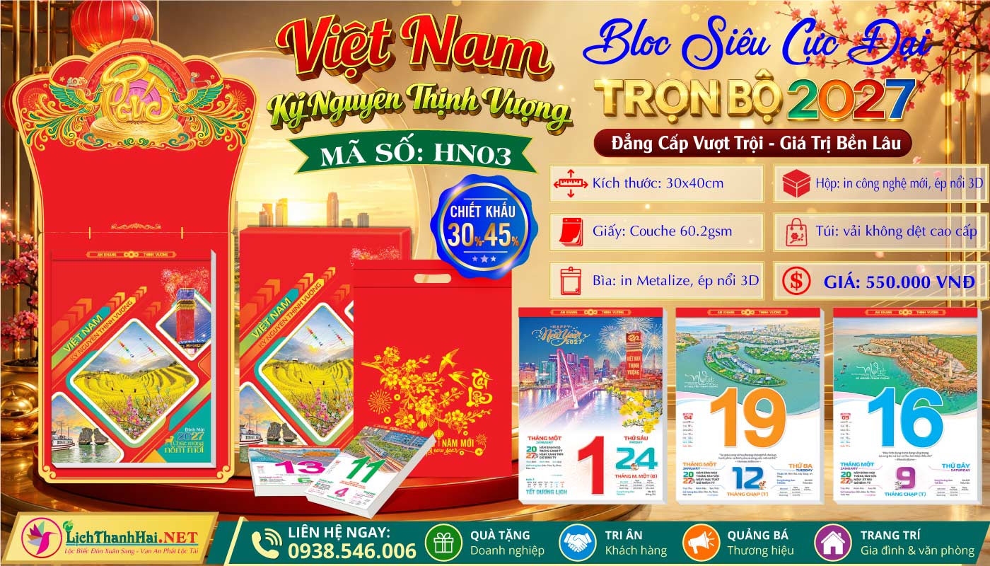 Bloc Siêu Cực Đại (30x40) Trọn Bộ 2027 27 Bloc Siêu Cực Đại - Mã Số: HN03 - Việt Nam Kỷ Nguyên Thịnh Vượng