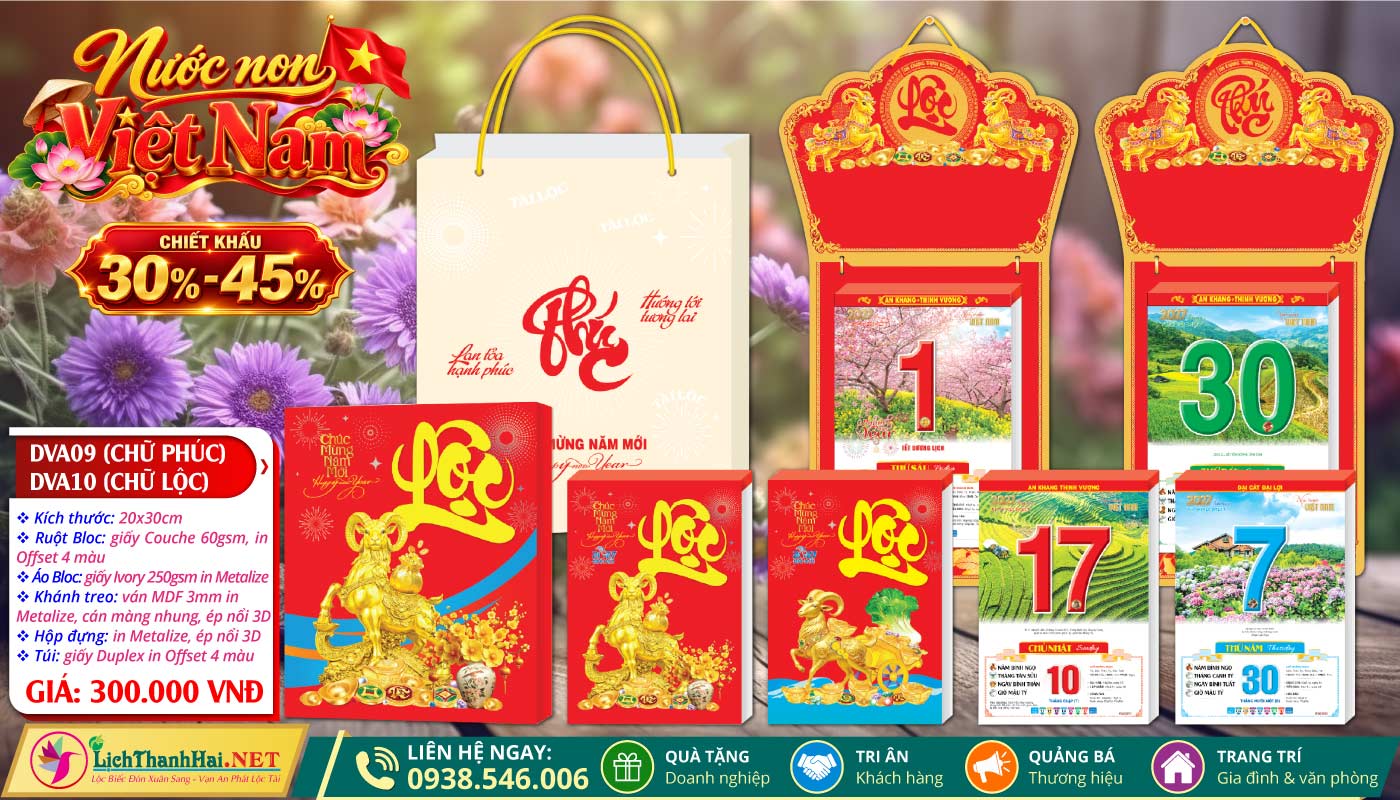 Lịch Bloc Siêu Đại (20x30) Trọn bộ 2027 30 Bloc Siêu Đại (20x30cm) | Mã Số: DVA09 - Non Nước Việt Nam