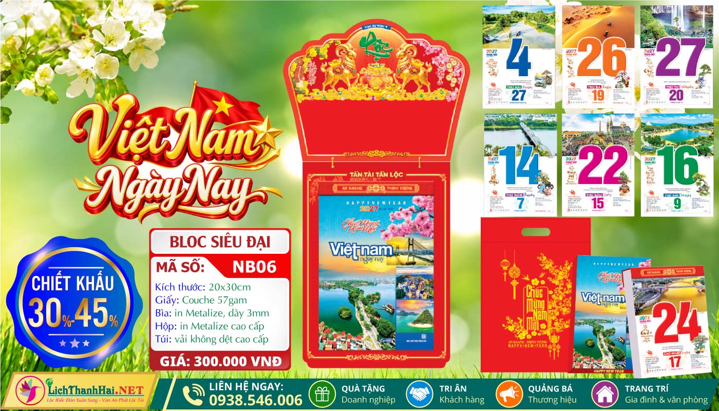 Lịch Bloc Siêu Đại (20x30) Trọn bộ 2027 39 Bloc Siêu Đại (20x30cm) | Mã Số: NB06 - Việt Nam Ngày Nay