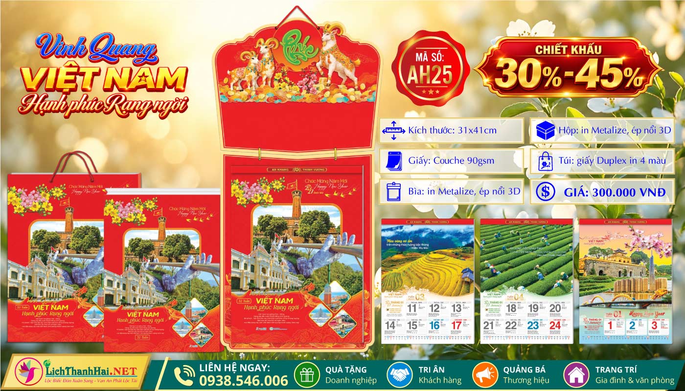 Lịch 52 Tuần (31x41cm) - AH25 - Vinh Quang Việt Nam Hạnh Phúc Rạng Ngời 8 Lịch 52 Tuần | Mã Số: AH25 - Vinh Quang Việt Nam Hạnh Phúc Rạng Ngời