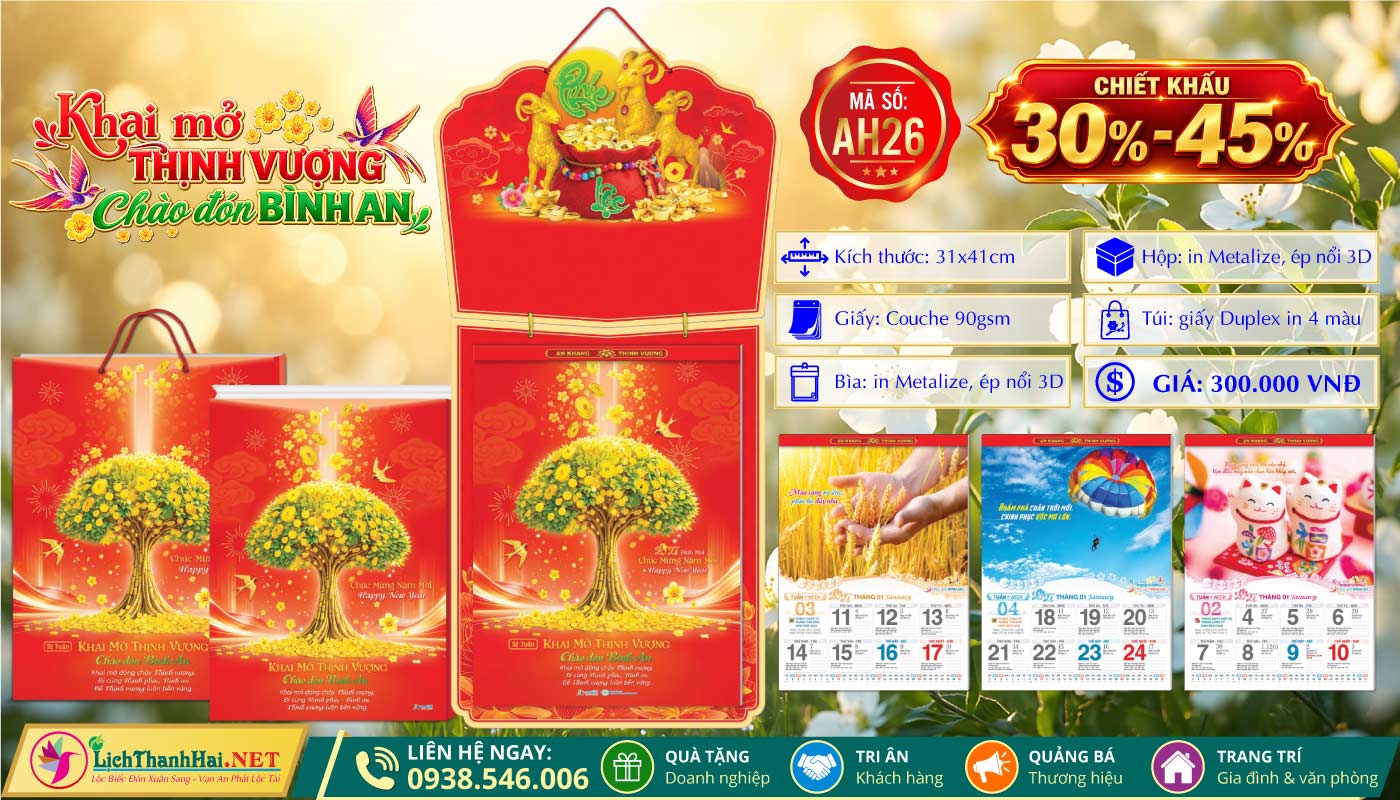 Lịch 52 Tuần (31x41cm) - AH26 - Khai Mở Thịnh Vượng Chào Đón Bình An 8 Lịch 52 Tuần | Mã Số: AH26 - Khai Mở Thịnh Vượng Chào Đón Bình An