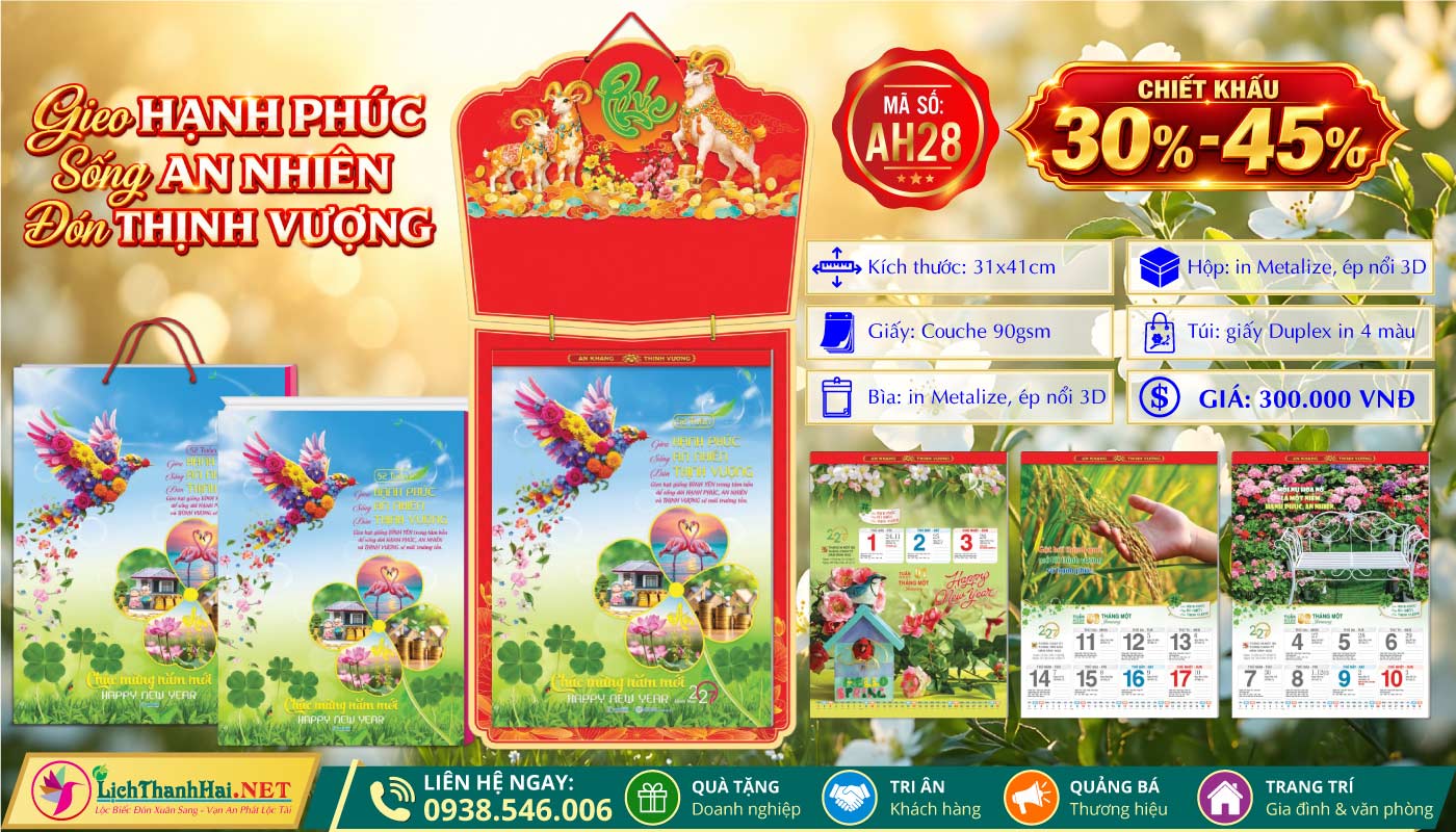 Lịch 52 Tuần (31x41cm) - AH28 - Gieo Hạnh Phúc Sống An Nhiên Đón Thịnh Vượng 6 Lịch 52 Tuần | Mã Số: AH28 - Gieo Hạnh Phúc Sống An Nhiên Đón Thịnh Vượng