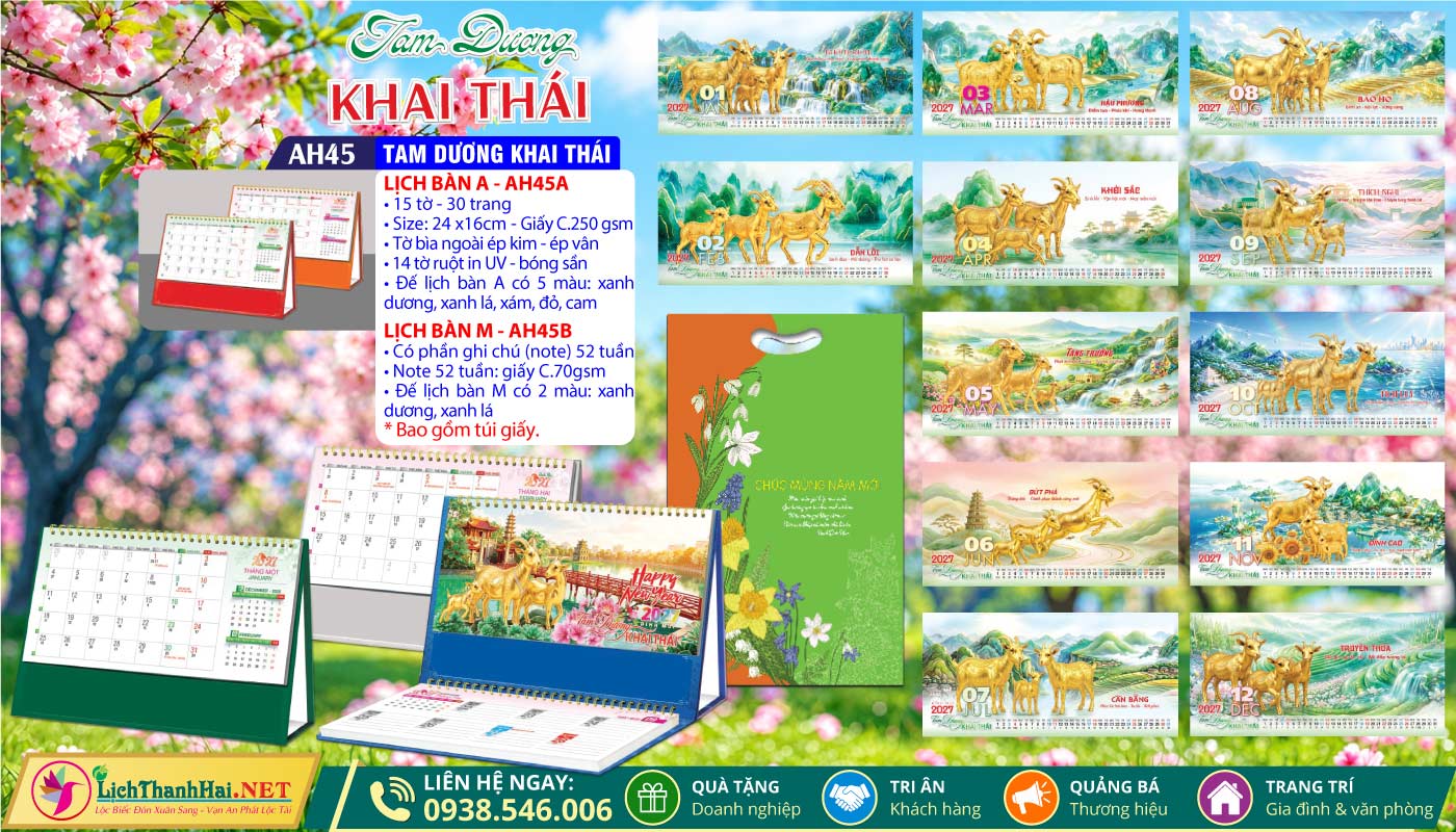 Lịch Để Bàn An Hảo 2027 - Nét Đẹp Bàn Làm Việc 36 Lịch Để Bàn A & M (24x16cm) | Mã Số: AH45 - Tam Dương Khai Thái
