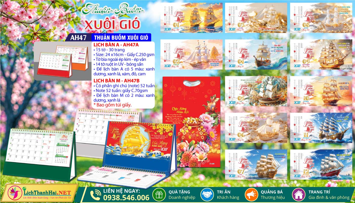 Lịch Để Bàn An Hảo 2027 - Nét Đẹp Bàn Làm Việc 38 Lịch Để Bàn A & M (24x16cm) | Mã Số: AH47 - Thuận Buồm Xuôi Gió