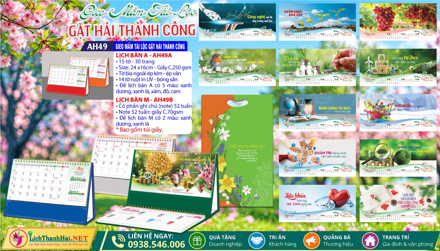 Lịch Để Bàn An Hảo 2027 - Nét Đẹp Bàn Làm Việc 39 Lịch Để Bàn A & M (24x16cm) | Mã Số: AH49 - Gieo Mầm Tài Lộc Gặt Hái Thành Công